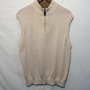Daniel Cremieux Mens Supima Cotton 1/4 Zip Sweater Vest L Beige NWOT Preppy Golf